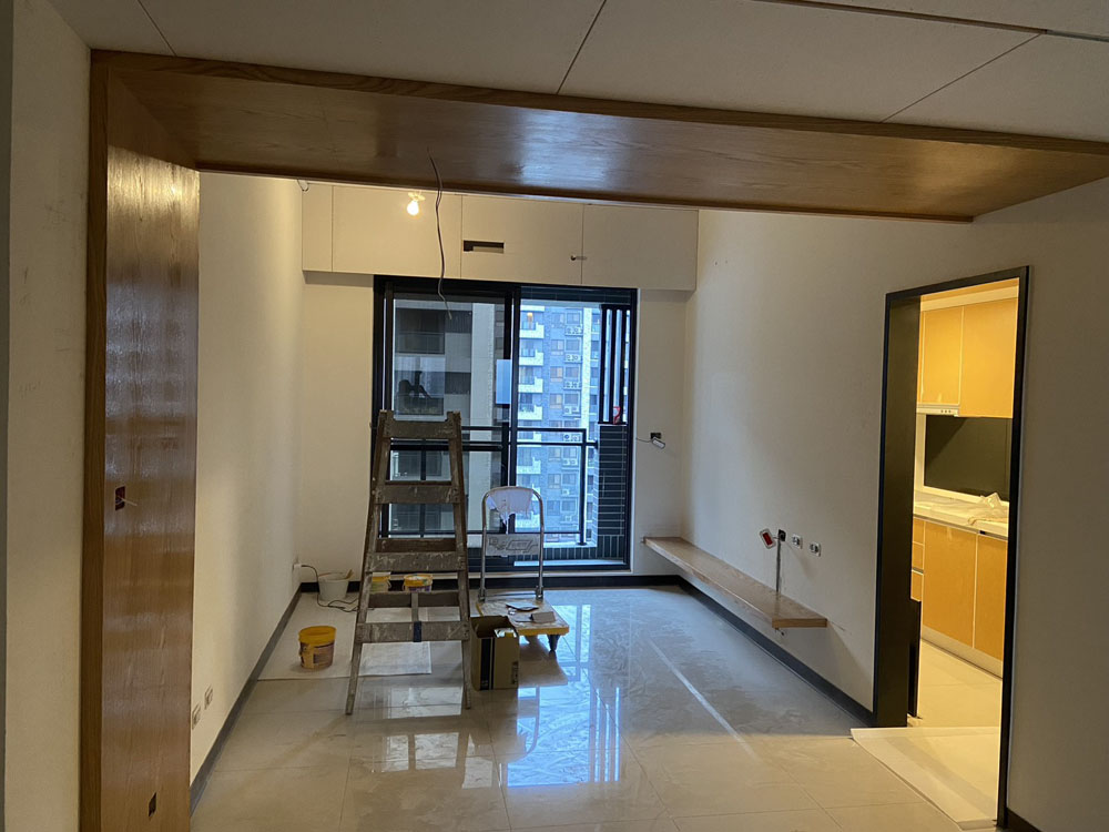 林口案場木皮透明漆施工、牆面跳色施工